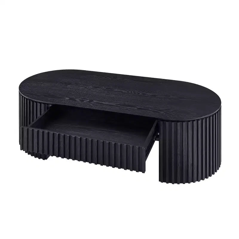 Modern Wooden Oval Pedestal Coffee Table with Drawer