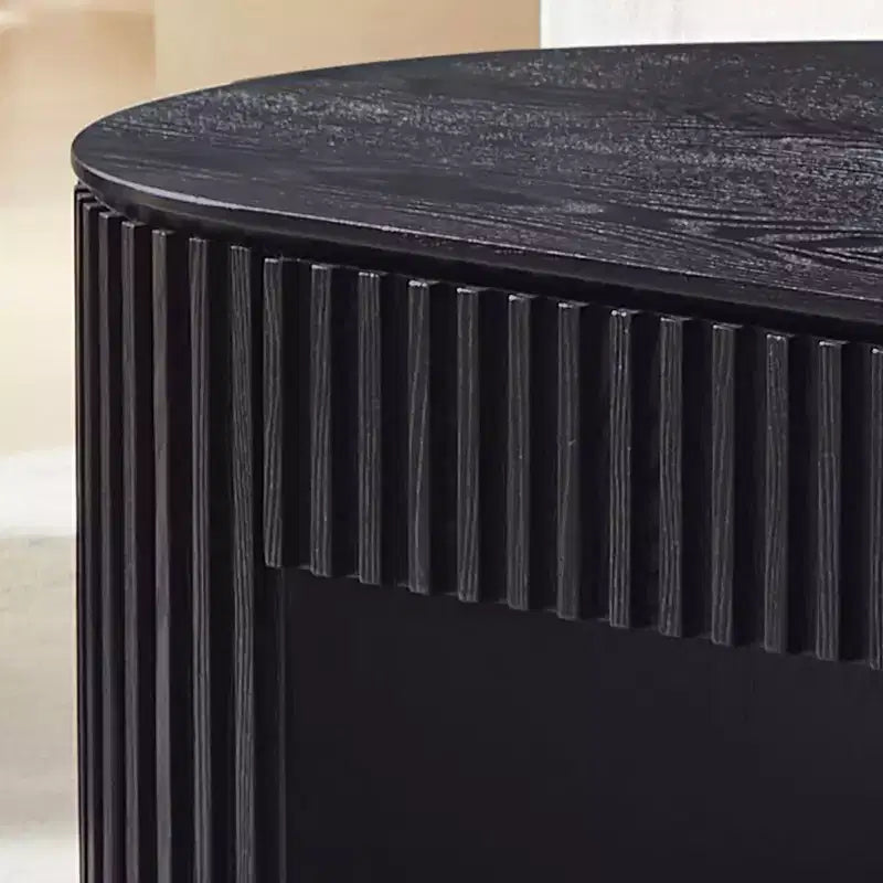 Modern Wooden Oval Pedestal Coffee Table with Drawer