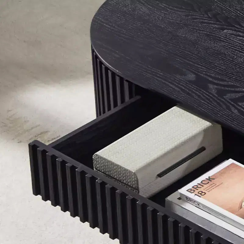 Modern Wooden Oval Pedestal Coffee Table with Drawer