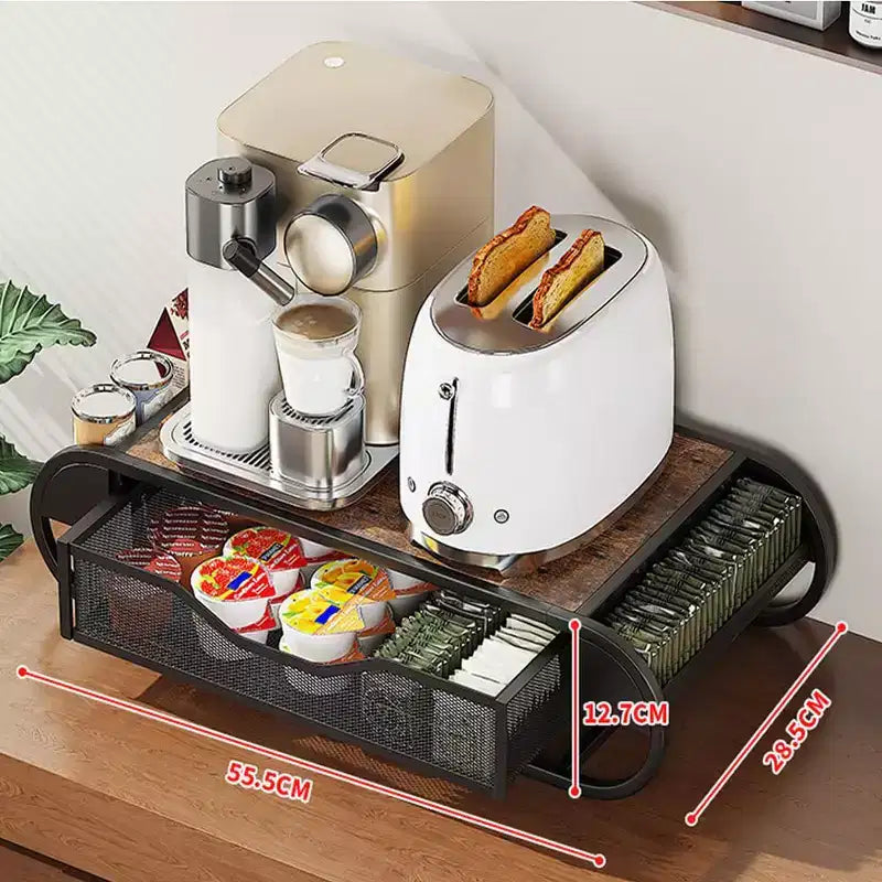 Coffee Pod Drawer Holder, 70-83 Capacity, Adjustable Dividers, Metal & Wood