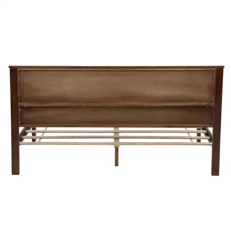 Farmhouse Style Pinewood Queen Size Bed with Storage Bench and 2 Large Drawers