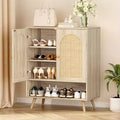 Natural Rattan Entryway Shoe Cabinet, 4-Tier Adjustable Shelves, Freestanding Storage Sideboard, Holds Up to 20 Pairs, for Hallway, Living Room