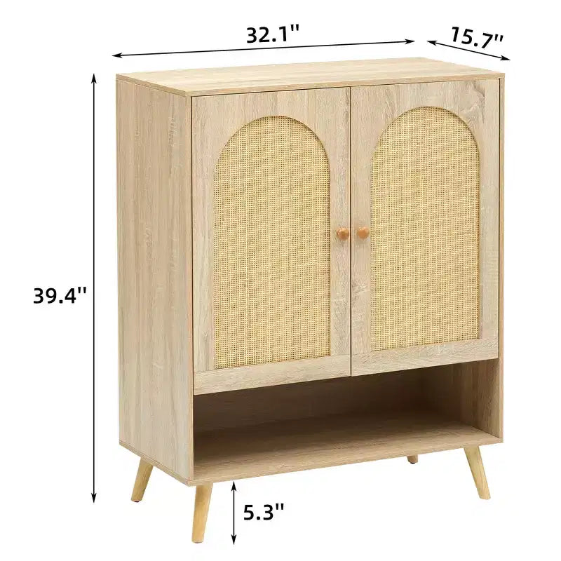 Natural Rattan Shoe Cabinet, 4-Tier Adjustable Shelves, Holds Up to 20 Pairs, for Hallway & Living Room