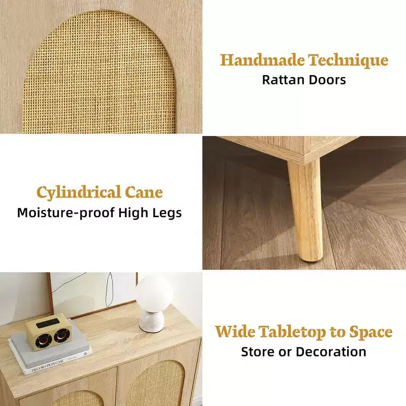 Natural Rattan Shoe Cabinet, 4-Tier Adjustable Shelves, Holds Up to 20 Pairs, for Hallway & Living Room