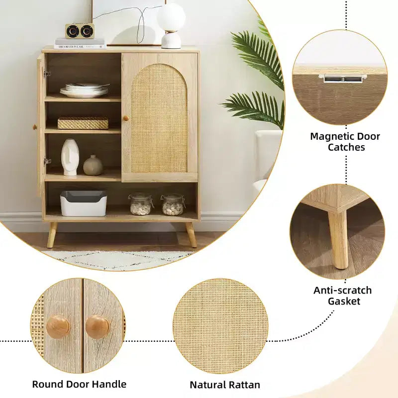 Natural Rattan Shoe Cabinet, 4-Tier Adjustable Shelves, Holds Up to 20 Pairs, for Hallway & Living Room