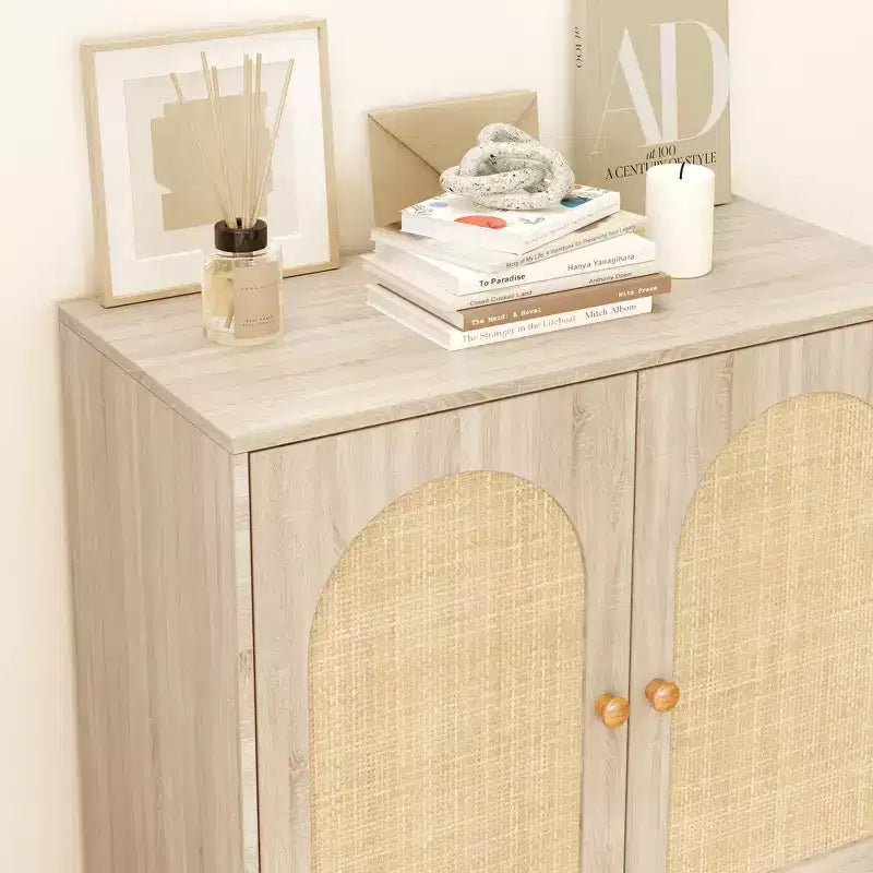 Natural Rattan Shoe Cabinet, 4-Tier Adjustable Shelves, Holds Up to 20 Pairs, for Hallway & Living Room