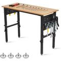 48 Heavy-Duty Hardwood Workbench with Power Outlets, 2200 lbs Capacity, Adjustable Height for Workshop, Garage & Commercial Use.