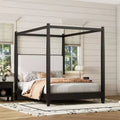 ModernLuxe Queen/King Size Canopy Platform Bed with Upholstered Headboard, Solid Wood Four Poster Bed Frame with Wooden Slats Support