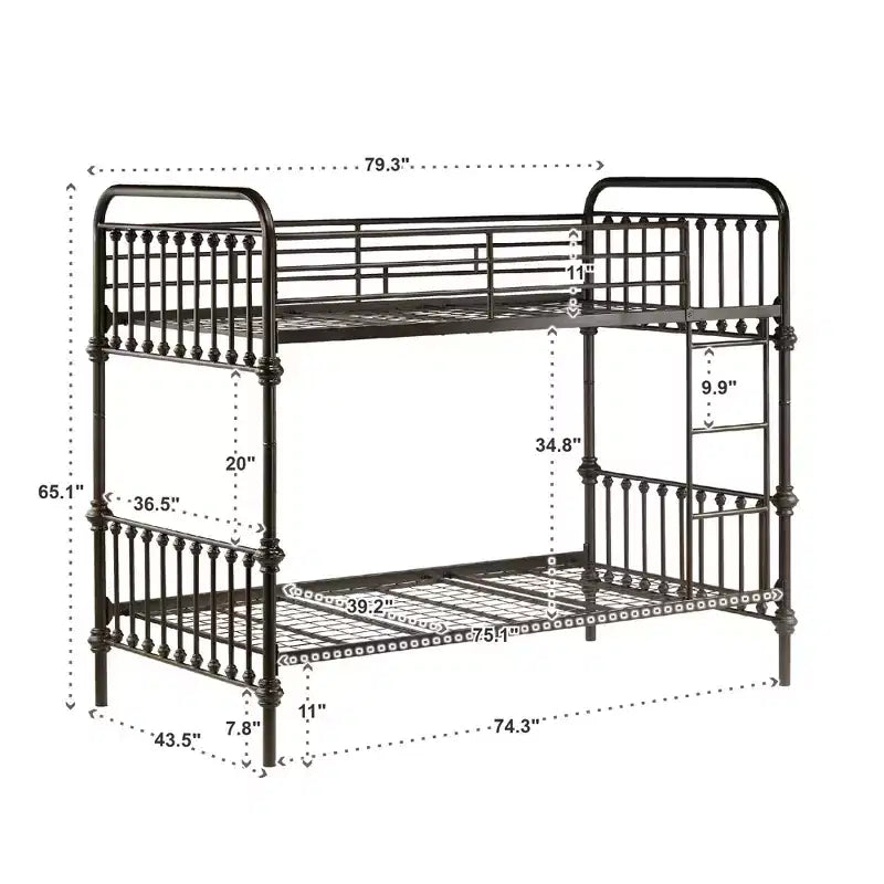 Metal Bunk Bed - Black