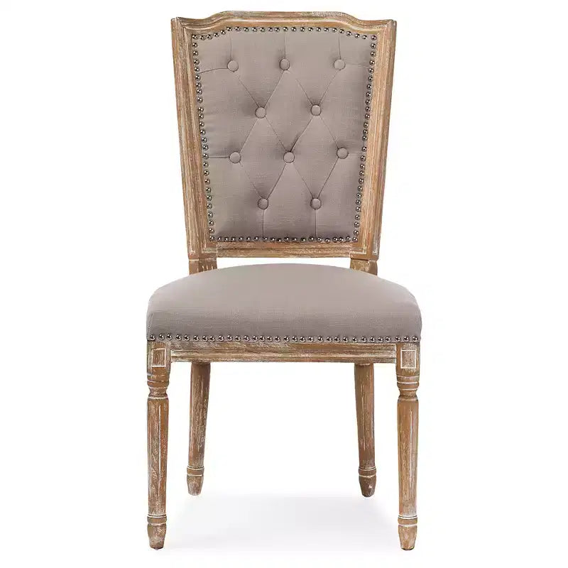 Chic Rustic French Country Cottage Dining Chair: Solid Oak, Linen Detail