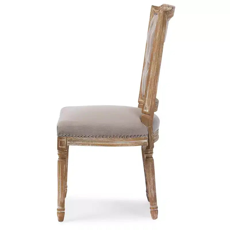 Chic Rustic French Country Cottage Dining Chair: Solid Oak, Linen Detail
