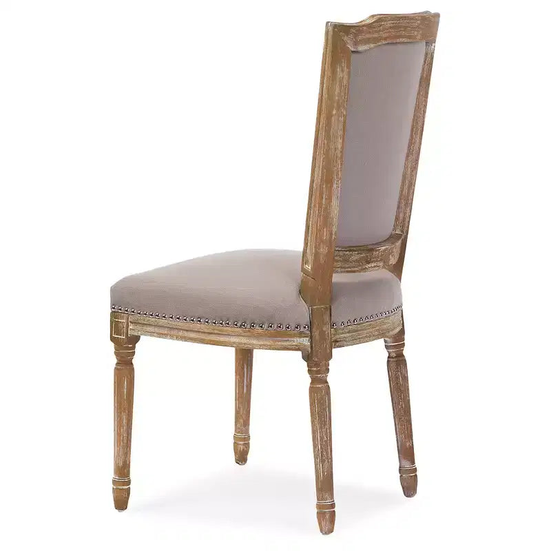 Chic Rustic French Country Cottage Dining Chair: Solid Oak, Linen Detail
