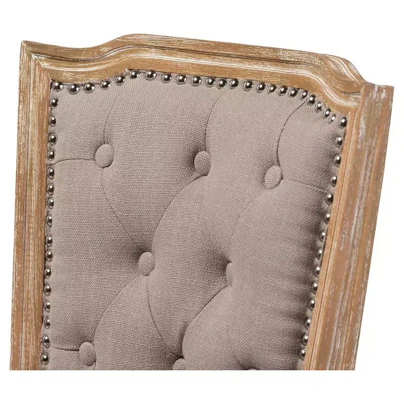Chic Rustic French Country Cottage Dining Chair: Solid Oak, Linen Detail