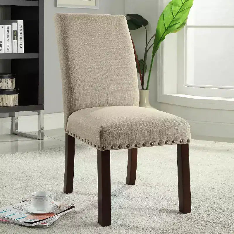 Set of 2 Michele Dining Chair with Nailhead Trim Linen - HomePop