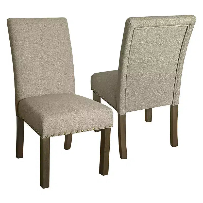 Set of 2 Dining Chair with Nailhead Trim Linen