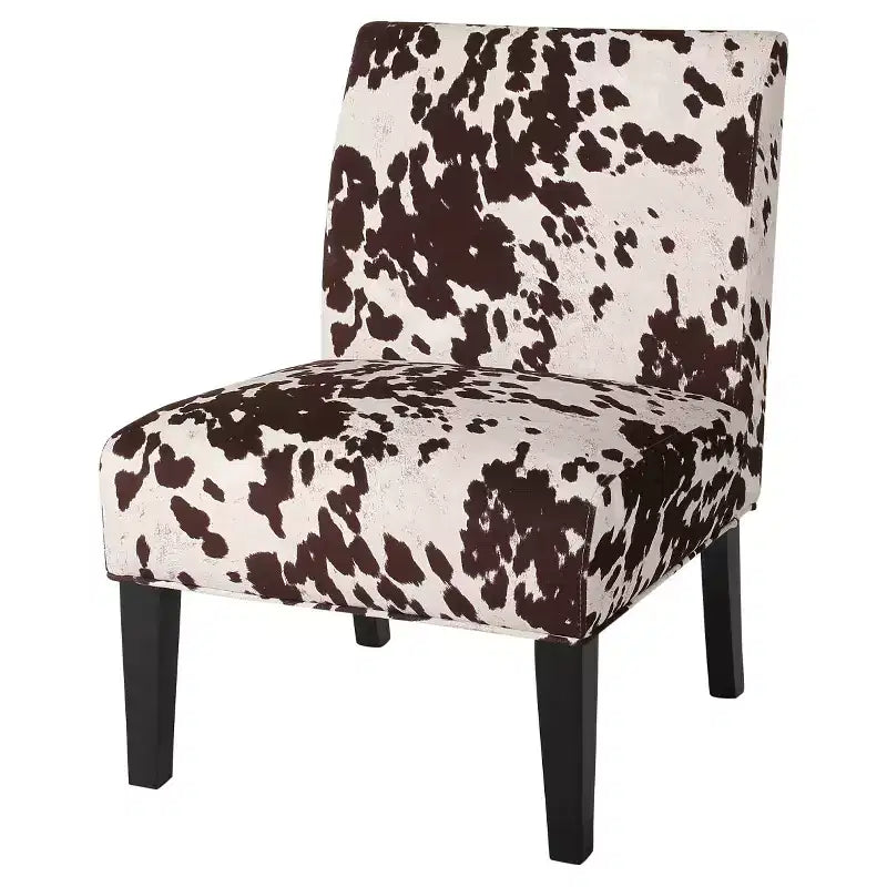 Cowhide Print Upholstered Accent Chair - Rubberwood Frame, Polyester Fabric
