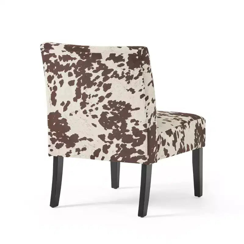 Cowhide Print Upholstered Accent Chair - Rubberwood Frame, Polyester Fabric