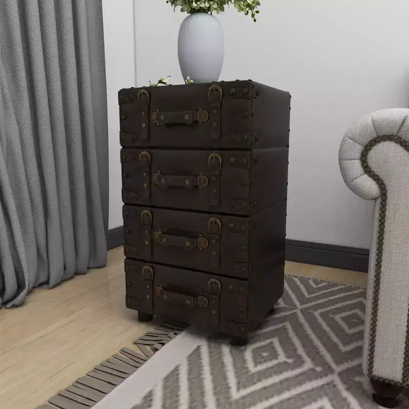 Wood Stacked Side Chest Dark Java - Rubberwood Frame, No Assembly Required, 4-Drawer Dresser