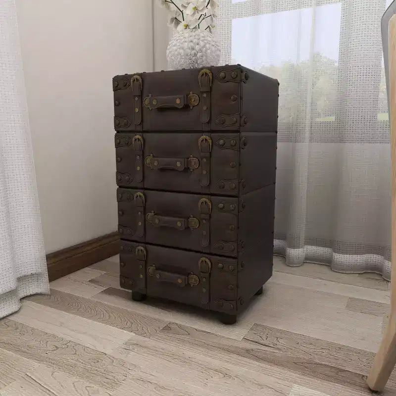 Wood Stacked Side Chest Dark Java - Rubberwood Frame, No Assembly Required, 4-Drawer Dresser