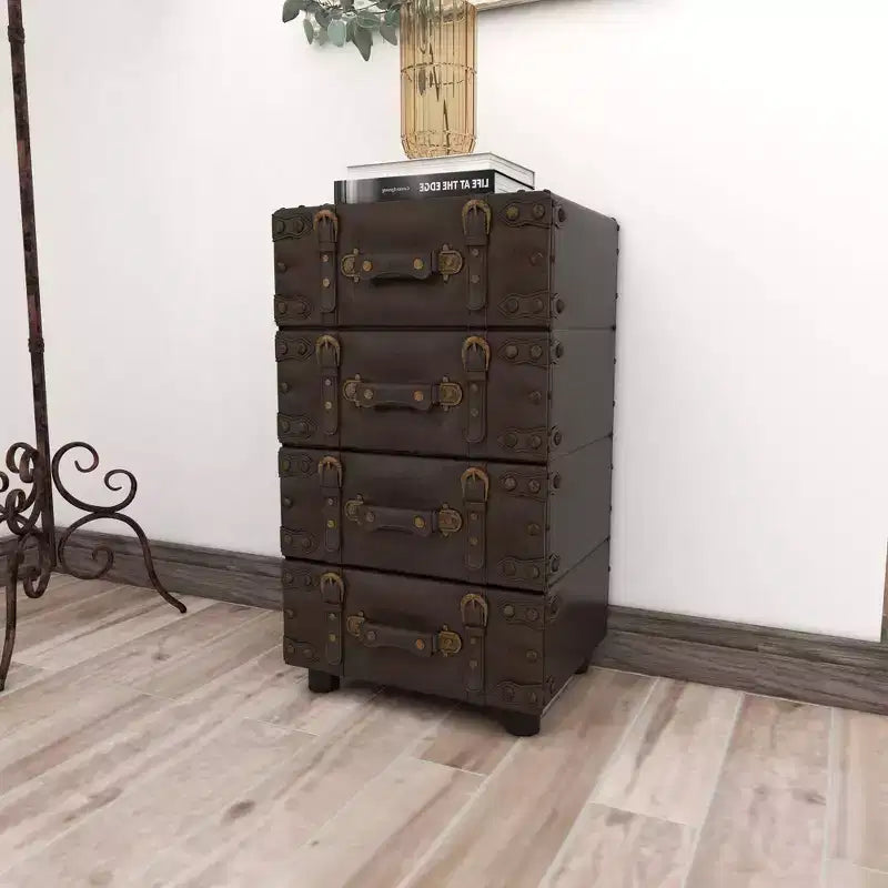Wood Stacked Side Chest Dark Java - Rubberwood Frame, No Assembly Required, 4-Drawer Dresser