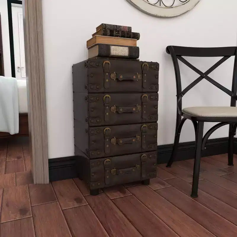 Wood Stacked Side Chest Dark Java - Rubberwood Frame, No Assembly Required, 4-Drawer Dresser