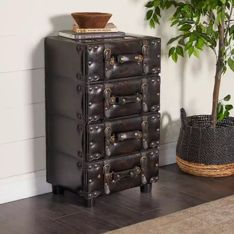 Wood Stacked Side Chest Dark Java - Rubberwood Frame, No Assembly Required, 4-Drawer Dresser