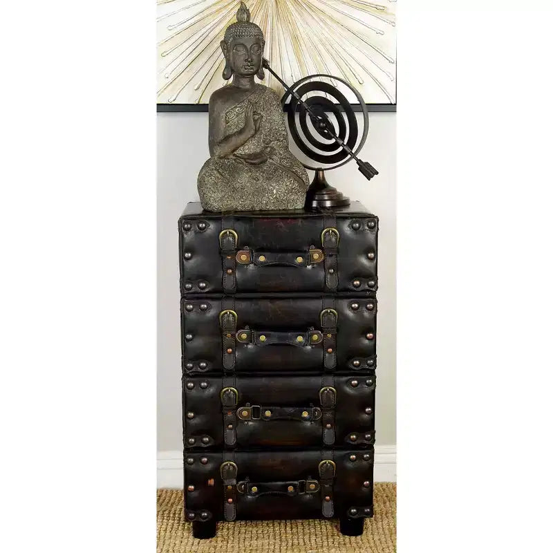 Wood Stacked Side Chest Dark Java - Rubberwood Frame, No Assembly Required, 4-Drawer Dresser