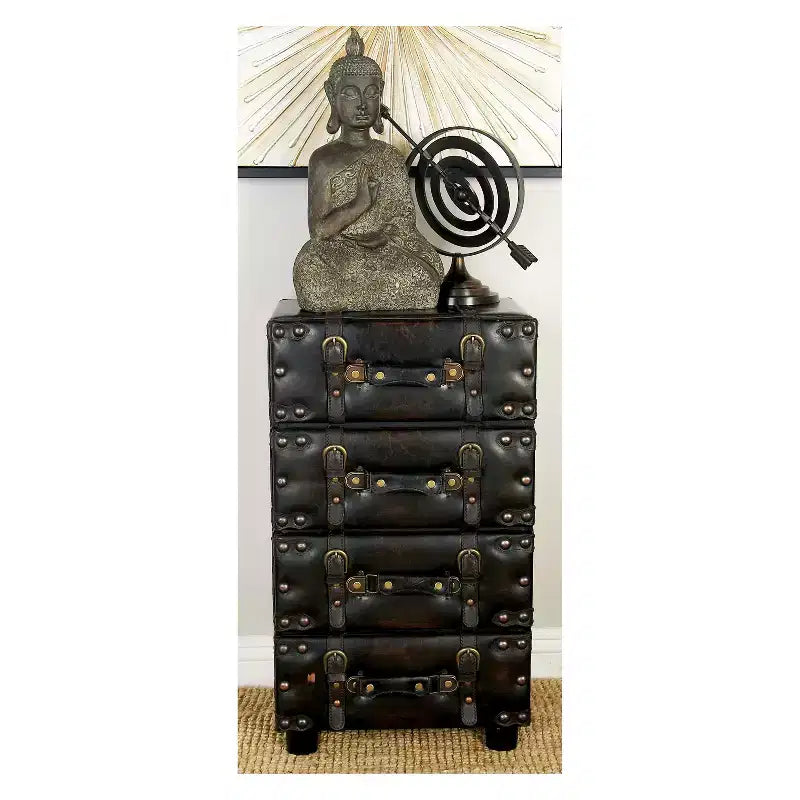 Wood Stacked Side Chest Dark Java - Rubberwood Frame, No Assembly Required, 4-Drawer Dresser