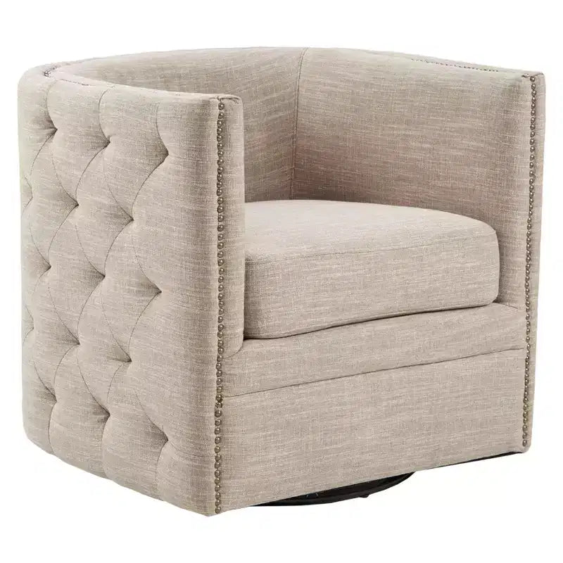 Milton Swivel Chair - Cream: Comfortable Living Room Seating, Tufted Back, No Assembly Required