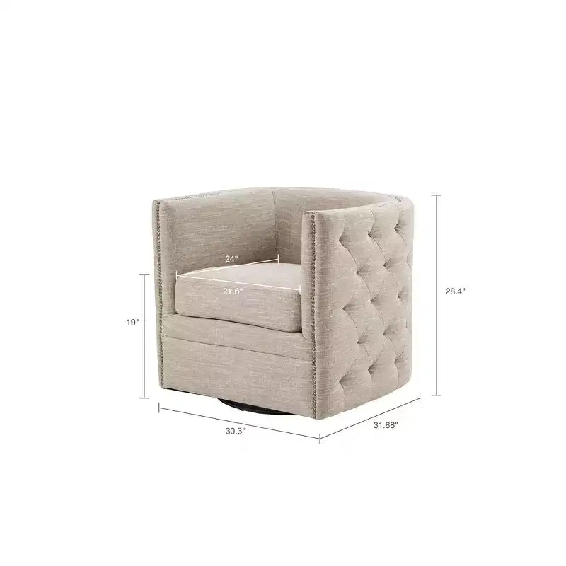 Swivel Chair - Cream: Comfortable Living Room Seating, Tufted Back, No Assembly Required