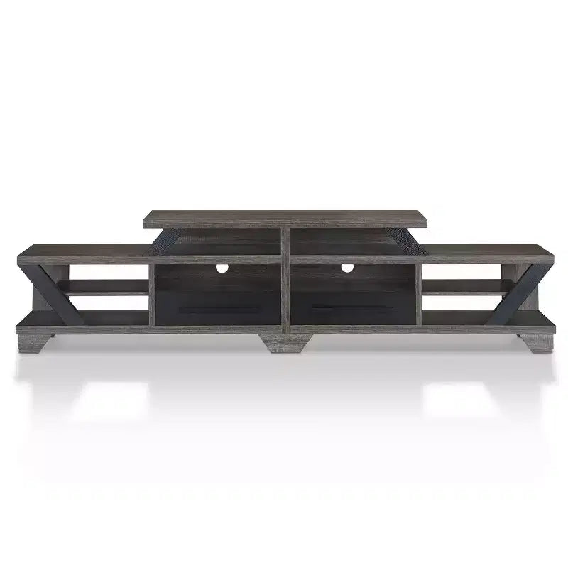 Harla Contemporary TV Stand for TVs up to 80" Distressed Gray/Black - HOMES: Inside + Out: Entertainment Center with Storage