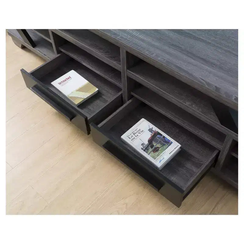Contemporary TV Stand for TVs up to 80" - Distressed Gray & Black