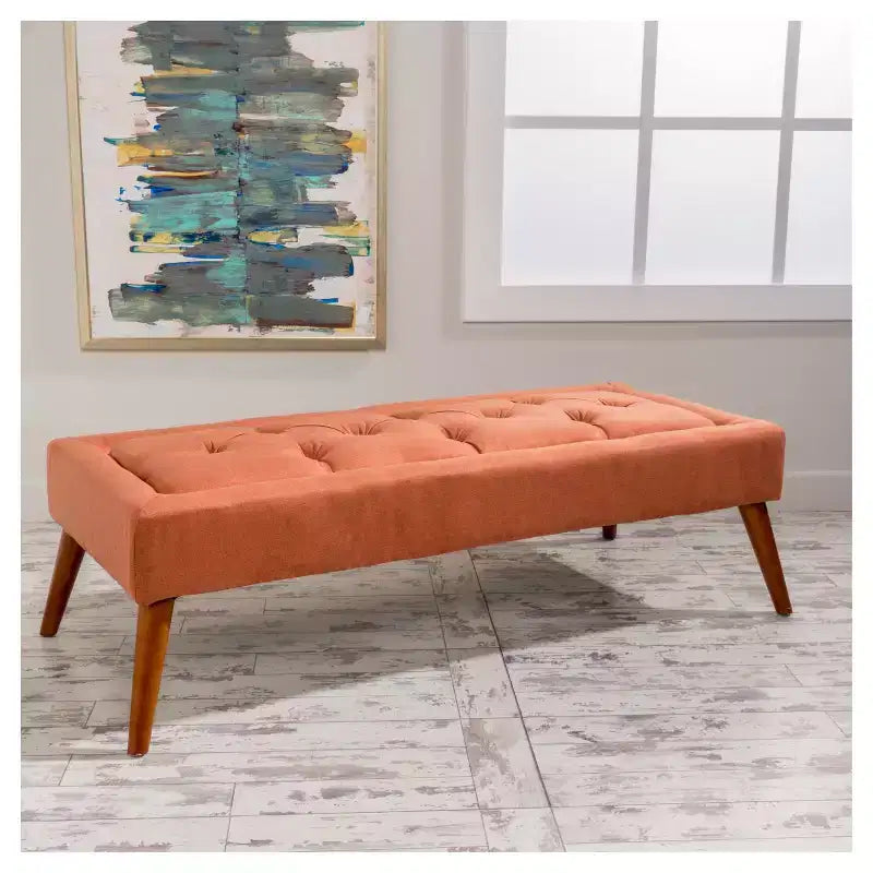 Dilwyn Tufted Ottoman - Orange - Christopher Knight Home: Rectangular Upholstered Bench for Entryway