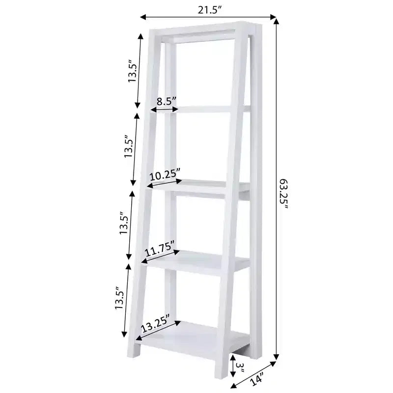 63.25" 5-Tier Bookcase White