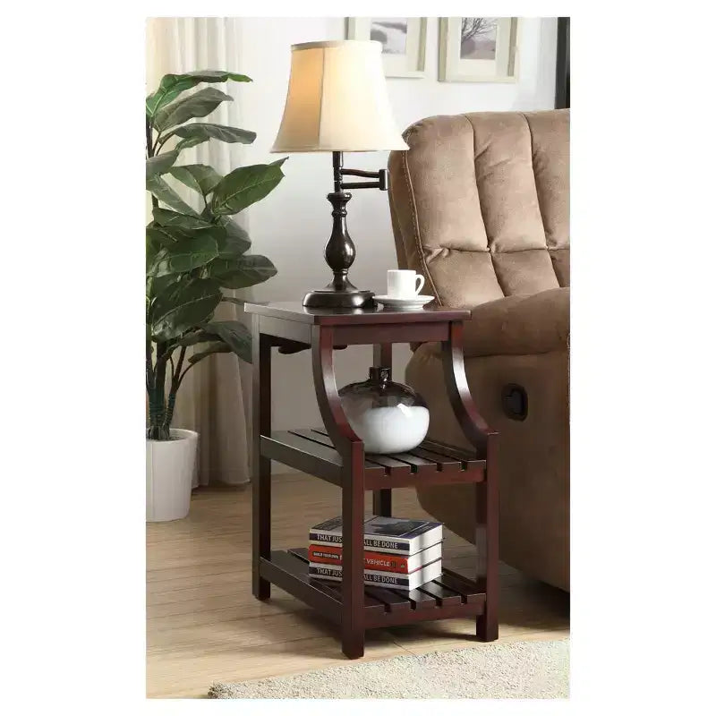 End Table with USB Ports & Shelves - 2-Tier, Plug-In Storage
