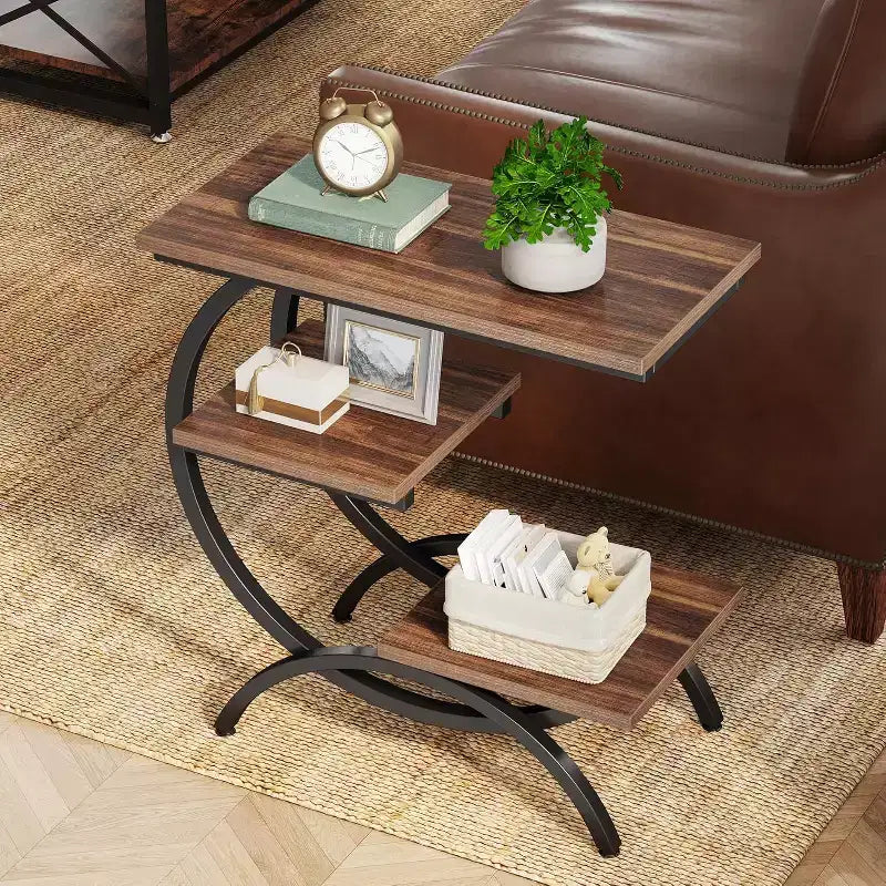 Tribesigns Industrial 3-Tier C-Shaped Accent Table