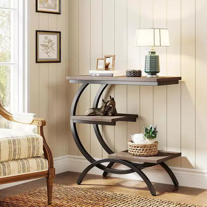 Industrial 3-Tier C-Shaped Accent Table