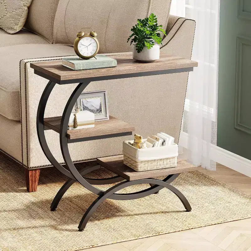 Industrial 3-Tier C-Shaped Accent Table