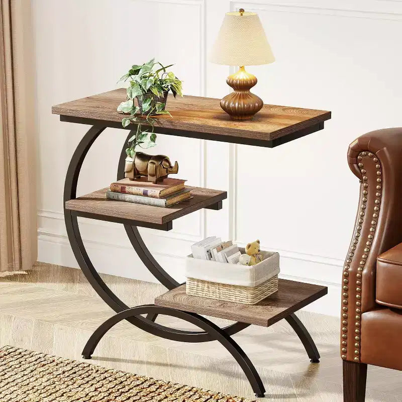 Industrial 3-Tier C-Shaped Accent Table