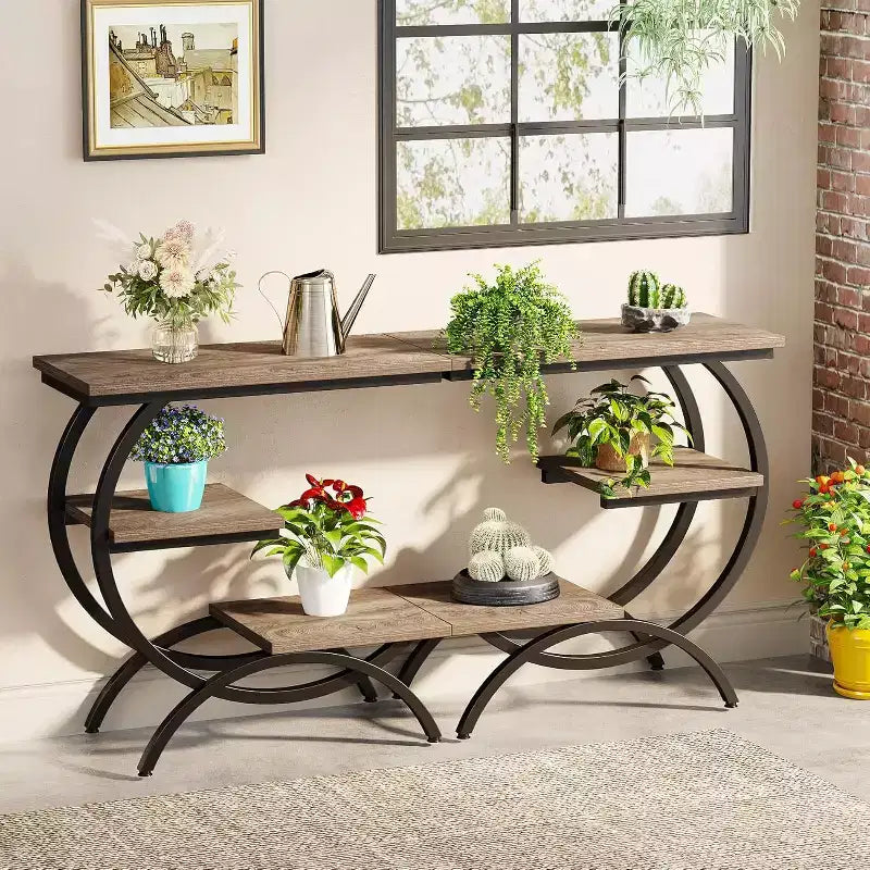 Industrial 3-Tier C-Shaped Accent Table