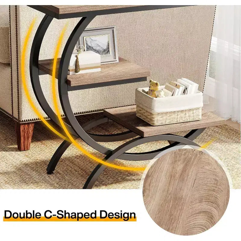 Industrial 3-Tier C-Shaped Accent Table