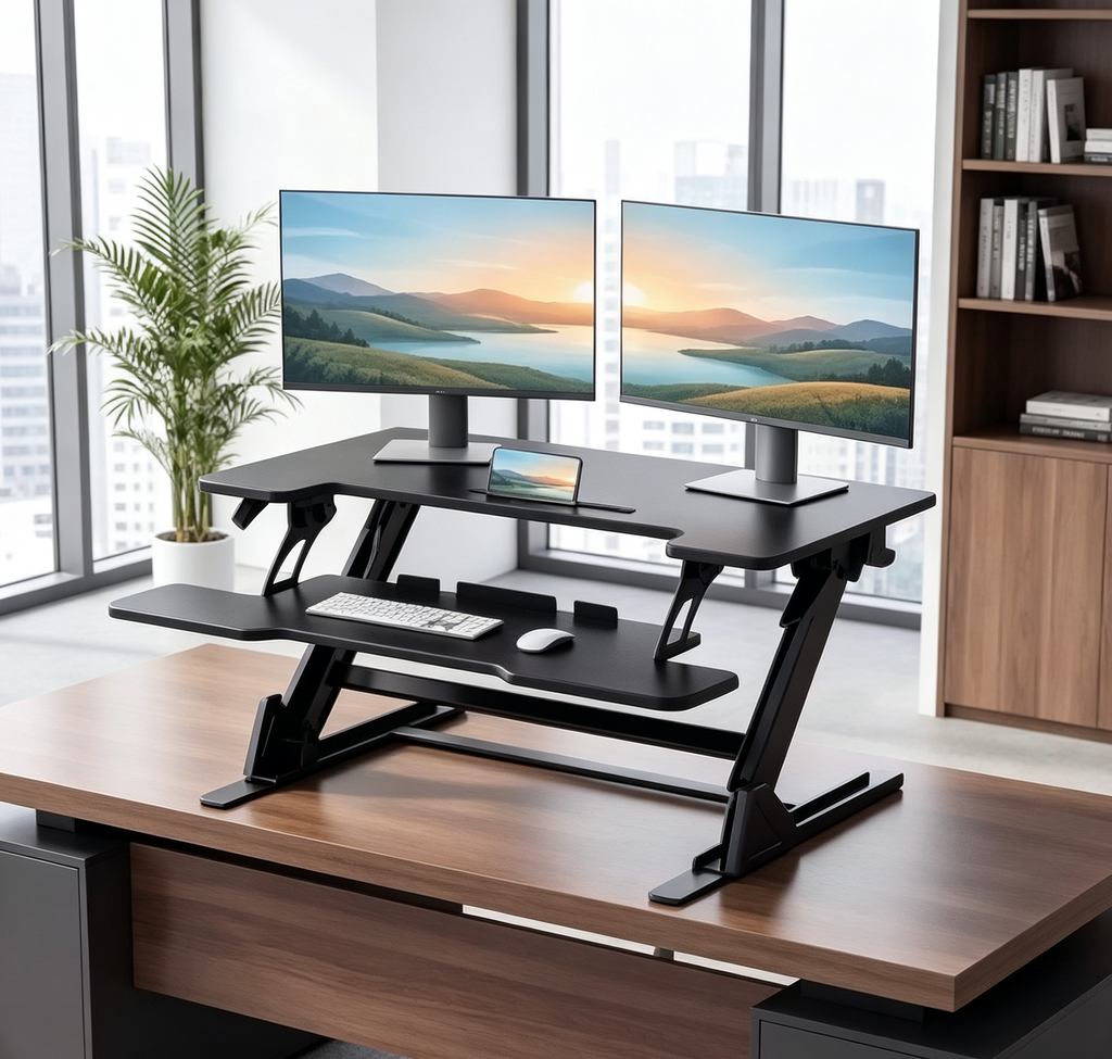 32" Z-Shaped Standing Desk Converter, Height Adjustable Sit-Stand Desk Riser for Home Office